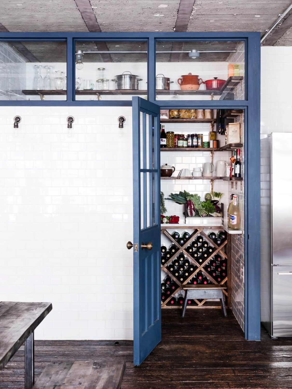 An Industrial Apartment by Mark Lewis Interior Design 7 pantry-blue-doors-trimmings-industrial-warehouse-conversion-nordroom