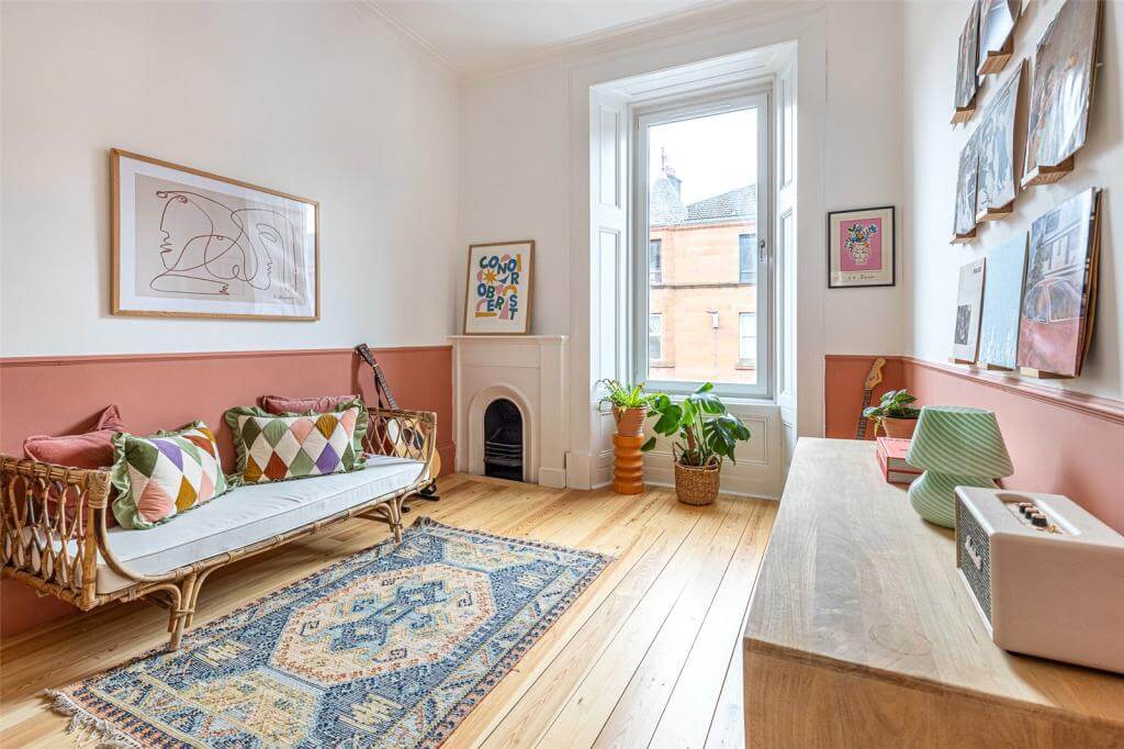 Kate Spiers Sells Her Beautiful Light Flat in Glasgow 15 spare-room-bedroom-half-painted-walls-terracotta-paint-nordroom
