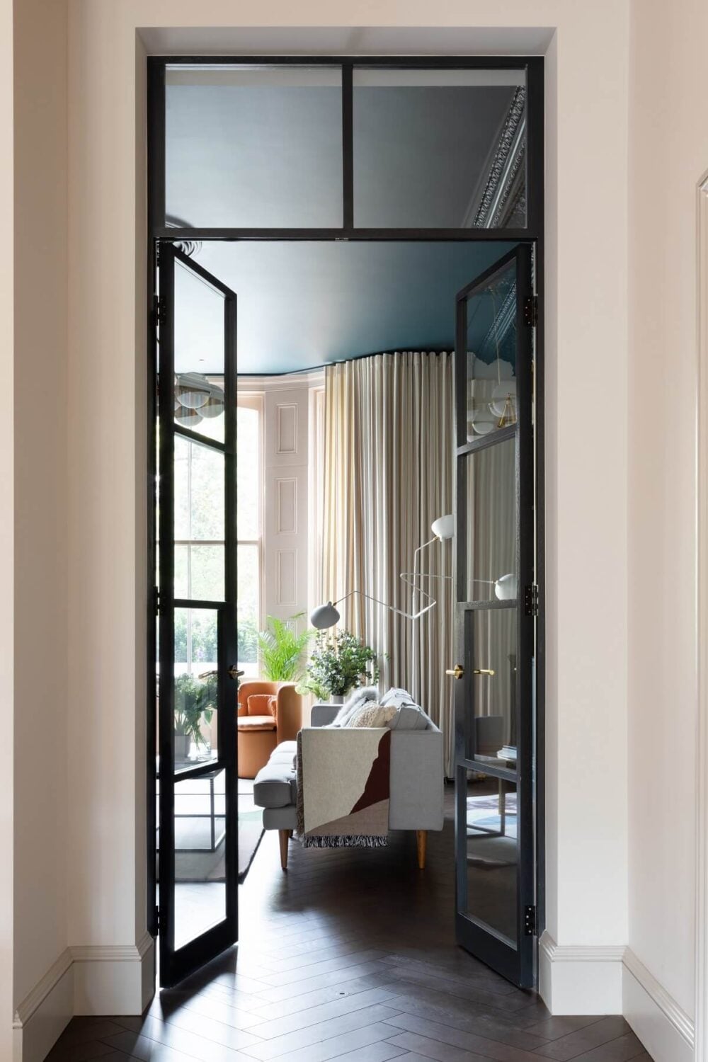 A Victorian Home in London with Bold Color Accents 9 steel-crittal-doors-modern-furnishings-victorian-home-london-nordroom
