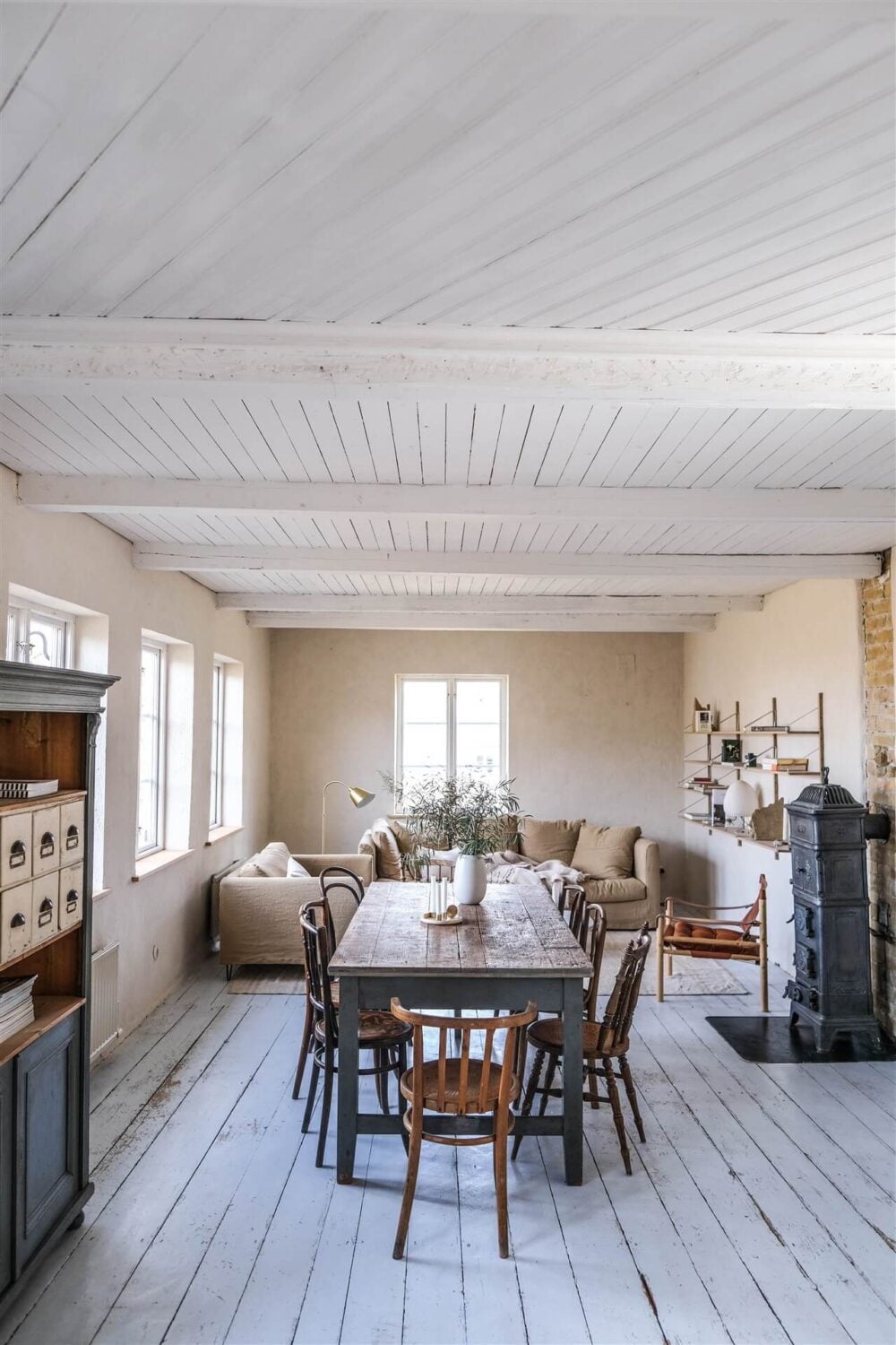Our Food Stories' Countryside Cottage in Sweden 11 vintage-dining-table-open-plan-room-nordroom