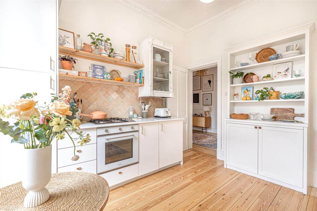 Kate Spiers Sells Her Beautiful Light Flat in Glasgow 7 white-kitchen-wooden-floor-kate-spiers-apartment-nordroom