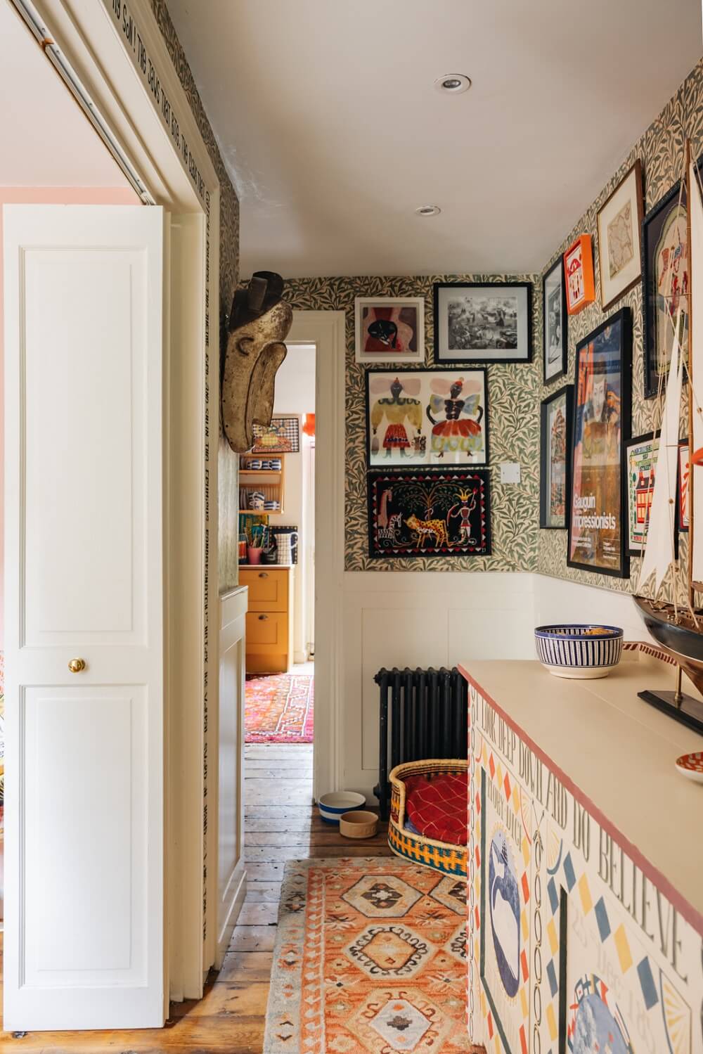 A Playful Maximalist Home in London 10 willow-boughs-william-morris-wallpaper-hallway-maximalist-apartment-london-nordroom