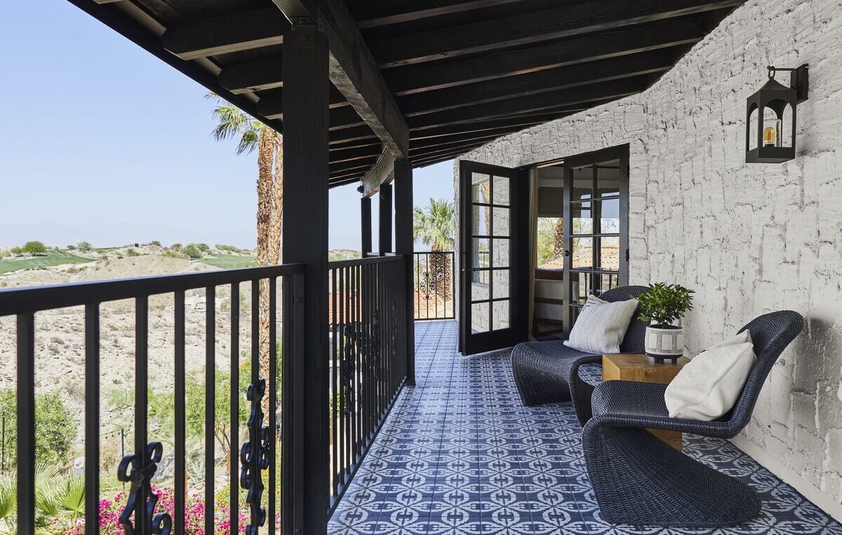 Queer Eye's Bobby Berk Designed An Airbnb Villa in California 16 balcony-blue-tiled-wooden-ceiling-nordroom
