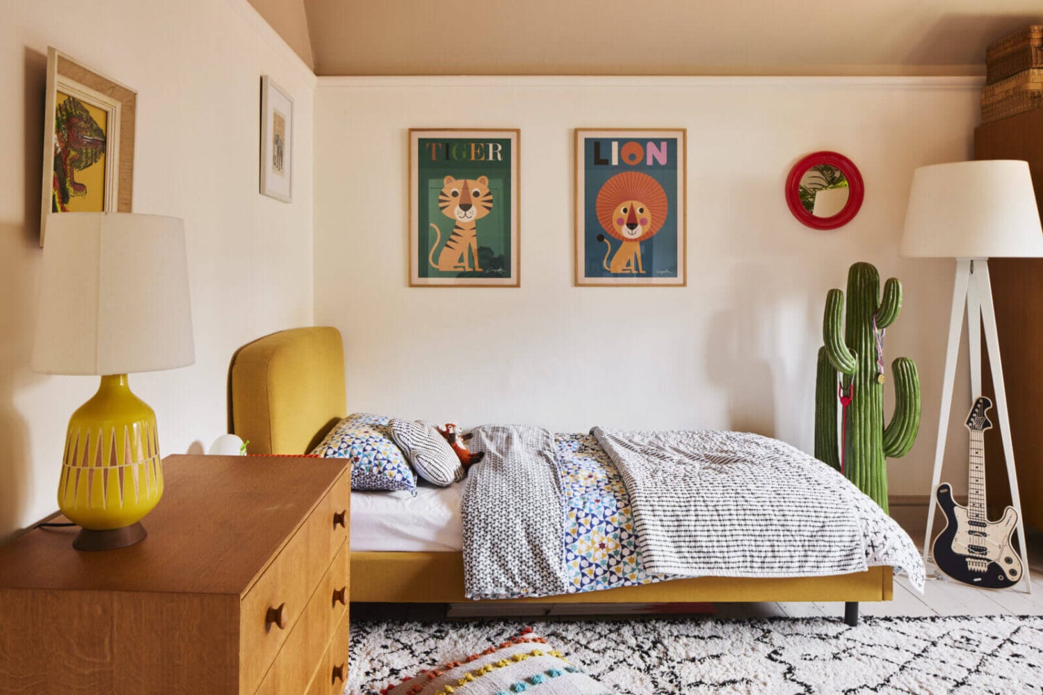 An Arts and Crafts House with Colorful Rooms 25 bedroom-yellow-bedframe-colorful-rug-nordroom