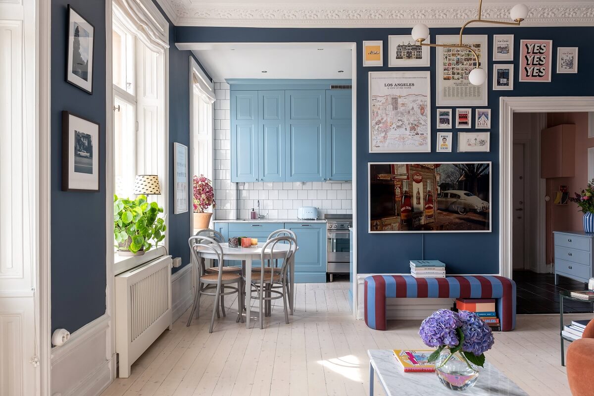 A Nordic Home with Blue Sitting Room and Kitchen 7 blue-sitting-room-gallery-wall-blue-kitchen-nordroom