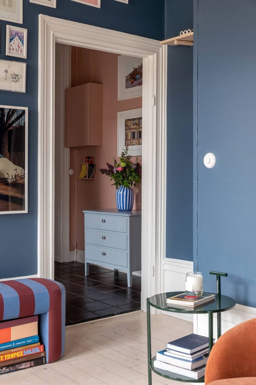 A Nordic Home with Blue Sitting Room and Kitchen 6 blue-sitting-room-pink-hallway-nordroom