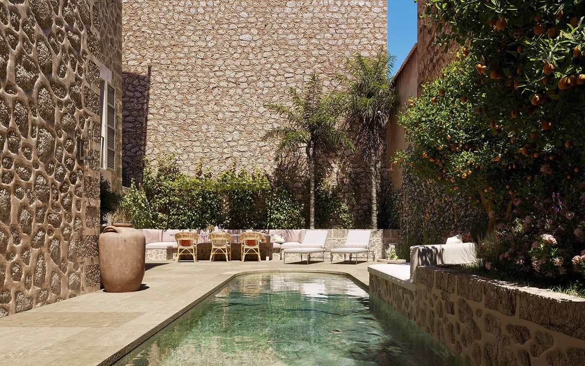 A Townhouse on Mallorca Combines Historic Charm and Modern Design 13 garden-swimming-pool-town-house-majorca-nordroom