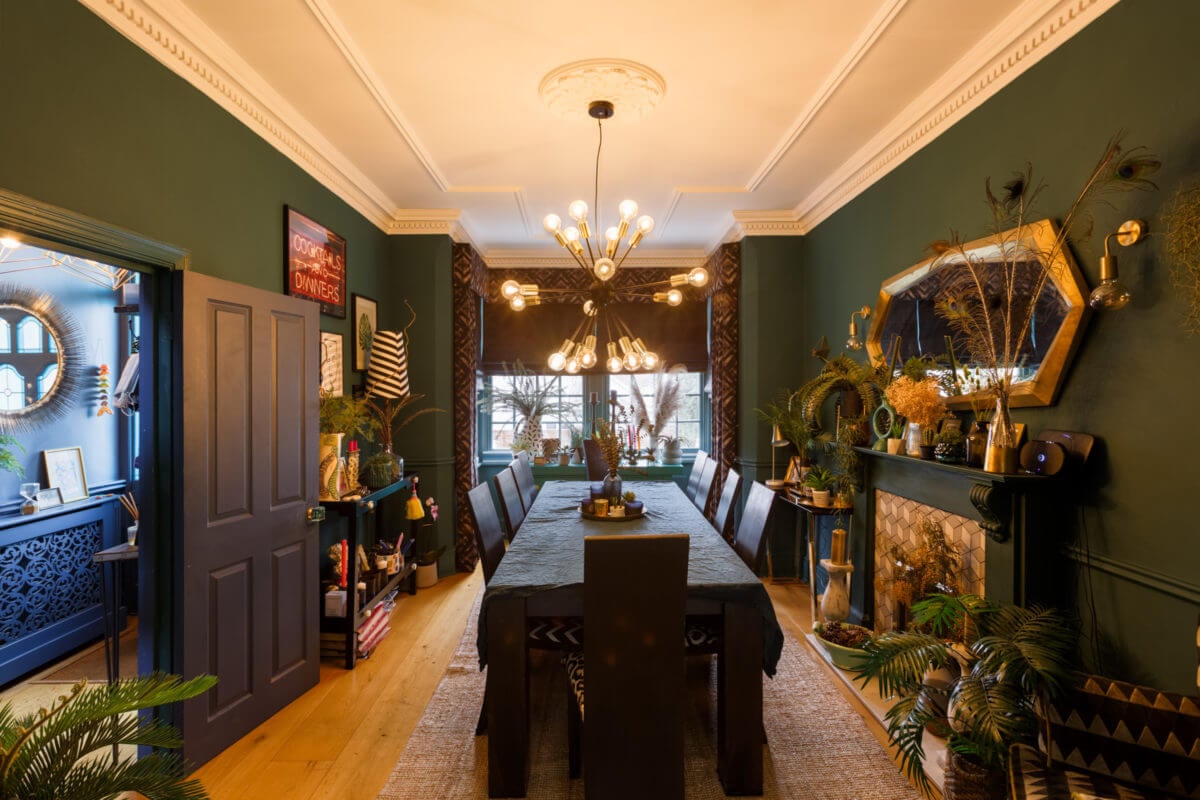 A Colorful Maximalist Home in London 22 green-dining-room-colorful-maximalist-home-london-nordroom