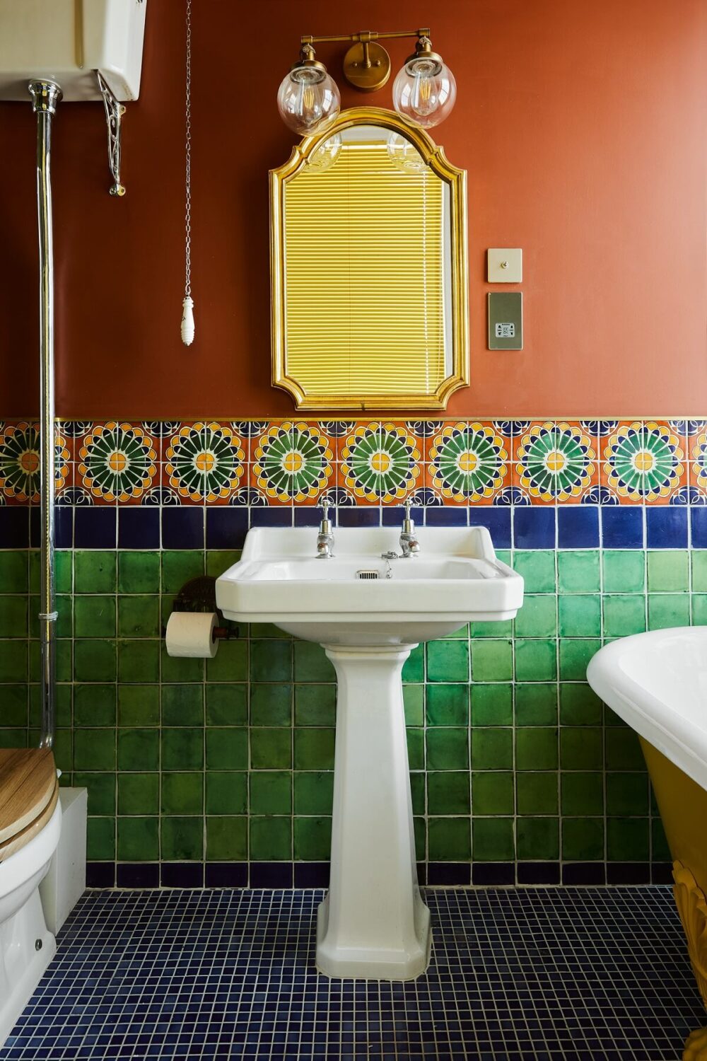 A Colorful Eclectic Home in England 26 green-red-blue-bathroom-nordroom