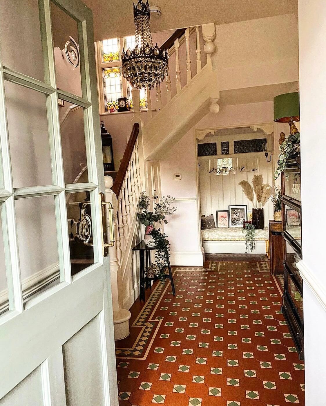 A Wonderful Eclectic Maximalist Home in England 16 hallway-edwardian-house-floor-tiles-reading-nook-nordroom