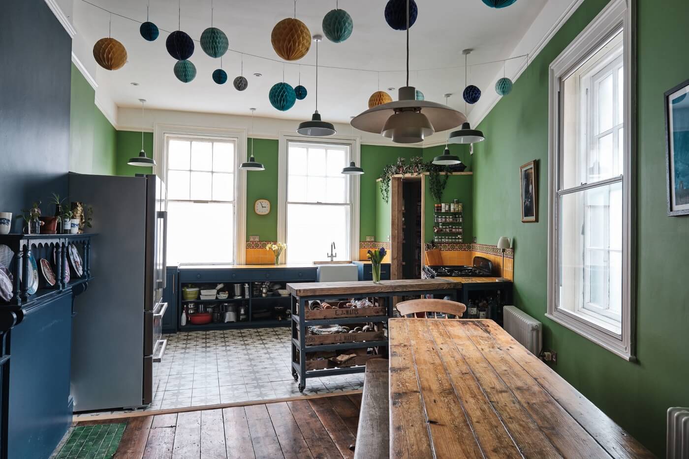 A Colorful Eclectic Home in England 14 kitchen-green-walls-nordroom