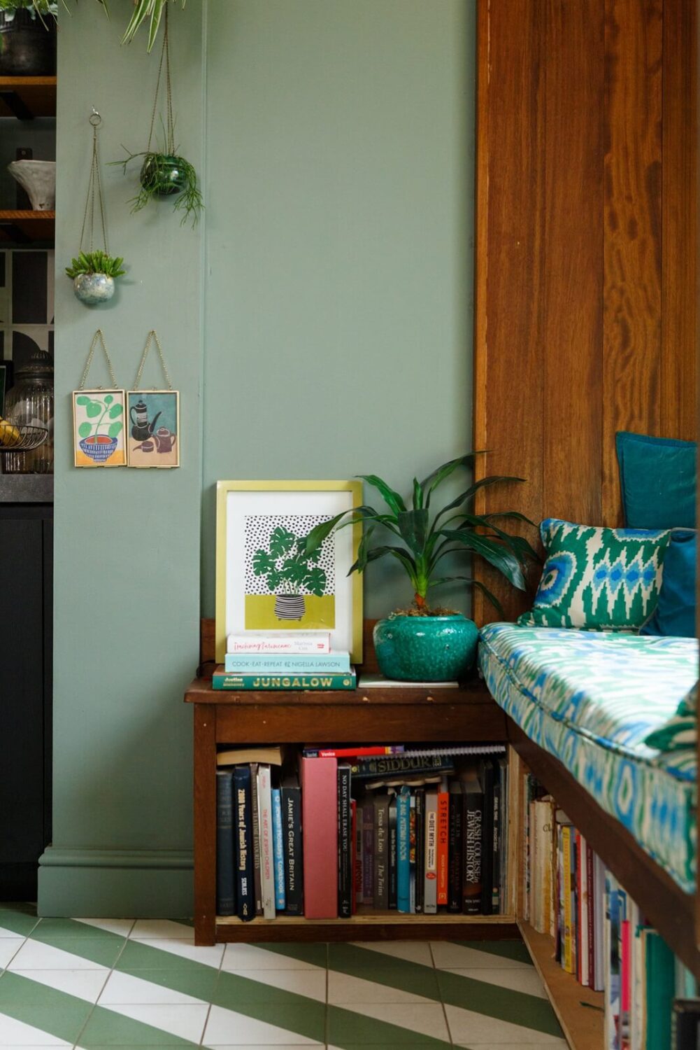 A Colorful Maximalist Home in London 3 kitchen-reading-nook-storage-bench-nordroom
