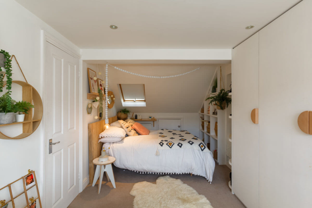 A Colorful Maximalist Home in London 40 light-attic-bedroom-built-in-wardrobes-nordroom