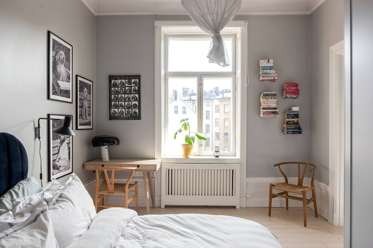 A Nordic Home with Blue Sitting Room and Kitchen 18 light-gray-bedroom-desk-nordroom