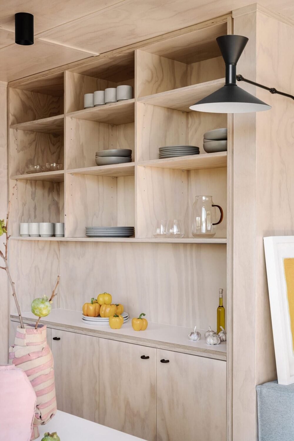 A Small Modern Seaside Retreat in Australia 5 plywood-kitchen-cabinets-open-storage-tiny-house-australia-nordroom