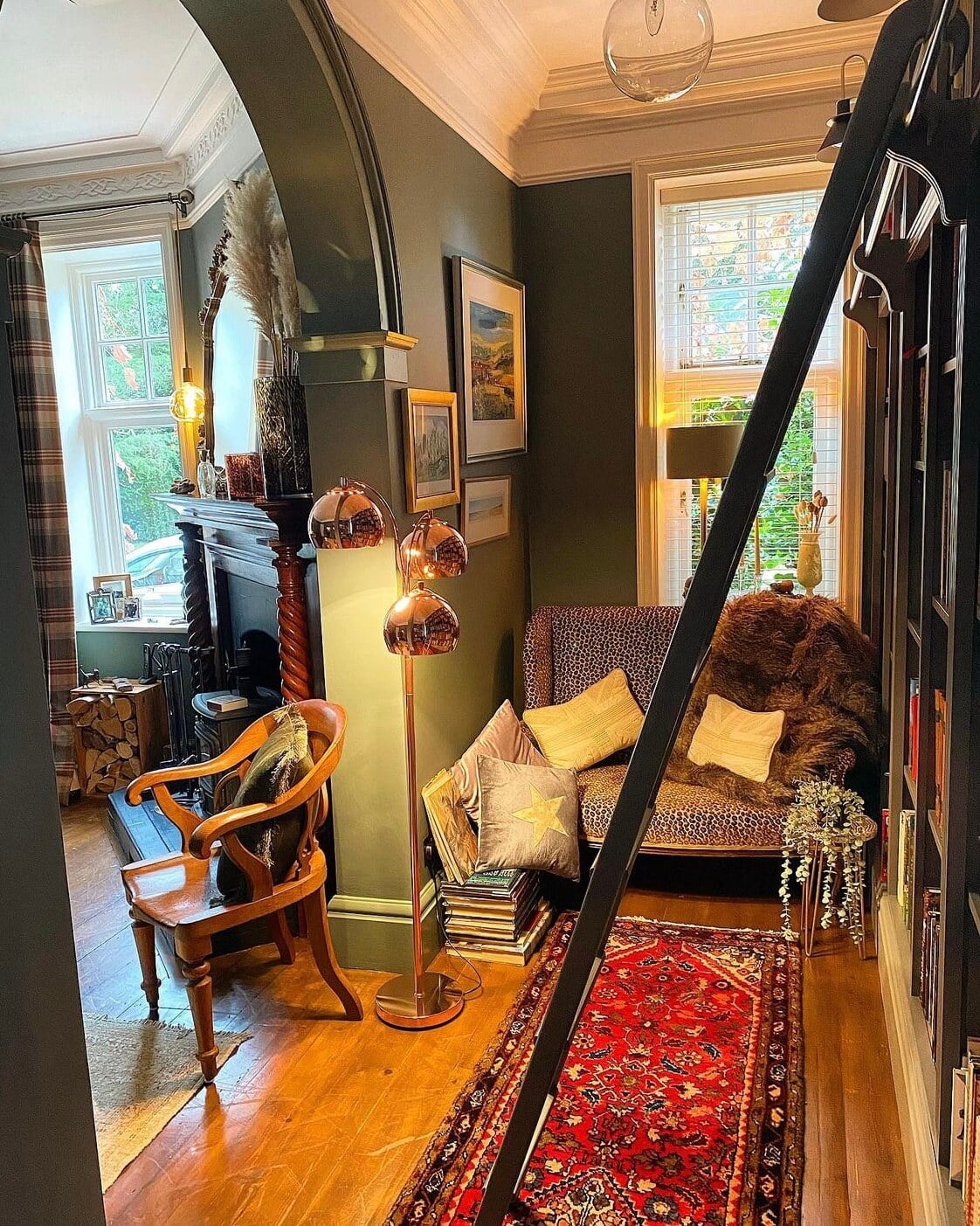 A Wonderful Eclectic Maximalist Home in England 7 reading-nook-sitting-room-home-library-nordroom