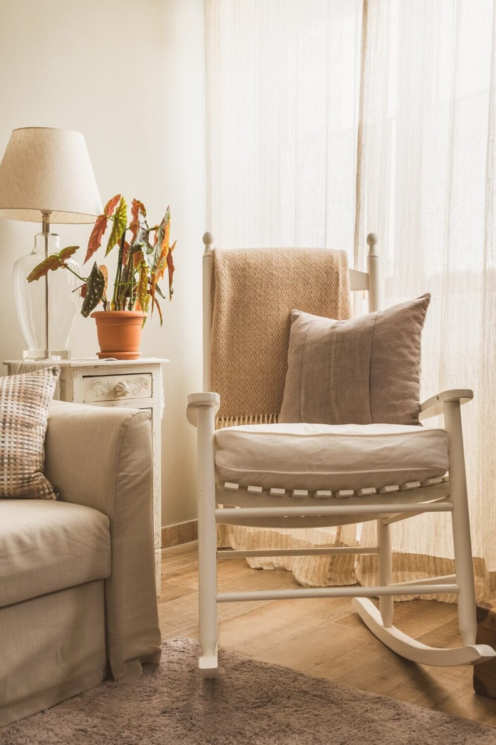 A Serene Airbnb Home with Patio in Lagos, Portugal 4 rocking-chair-serene-sitting-room-airbnb-lagos-portugal-nordroom