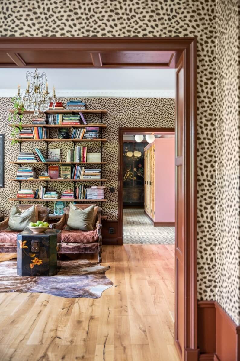 A Colorful Family Home in a Former School Building 3 sitting-room-wallpaper-antique-armchairs-nordroom