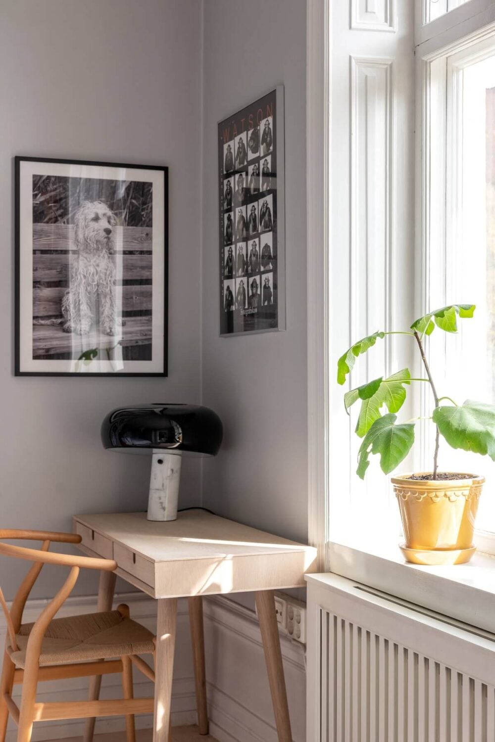 A Nordic Home with Blue Sitting Room and Kitchen 19 small-bedroom-home-office-wishbone-chair-nordroom