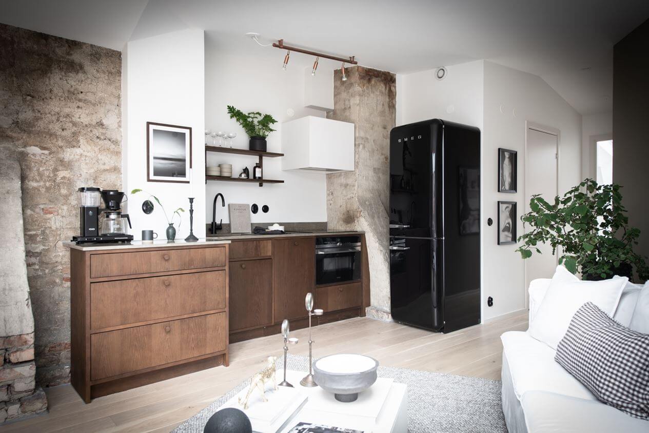 Best of 2022: Loft Apartments 7 small-walnut-kitchen-exposed-brick-attic-apartment-scandinavian-design-nordroom