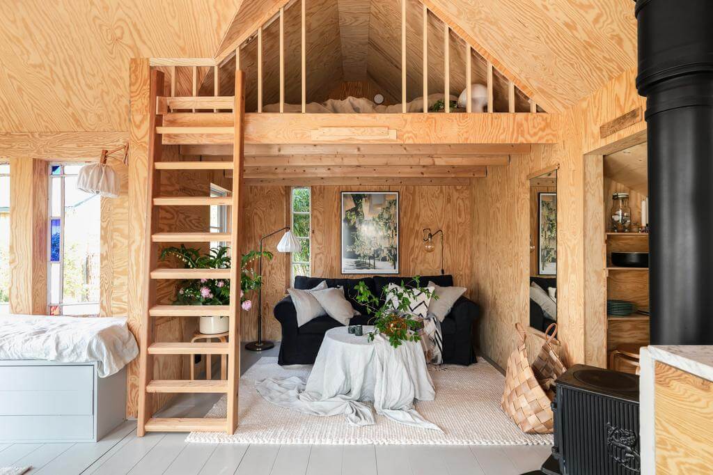 A Red Wooden Cottage on a Swedish Allotment 2 small wooden cottage holiday home sweden loft bed nordroom A Red Wooden Cottage on a Swedish Allotment