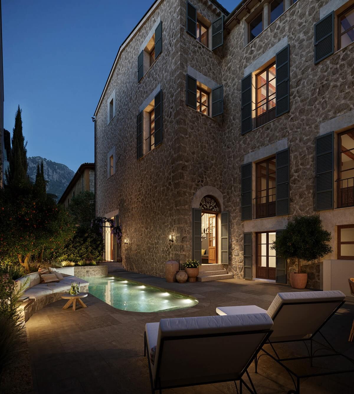 townhouse-mallorca-garden-exterior-night-nordroom