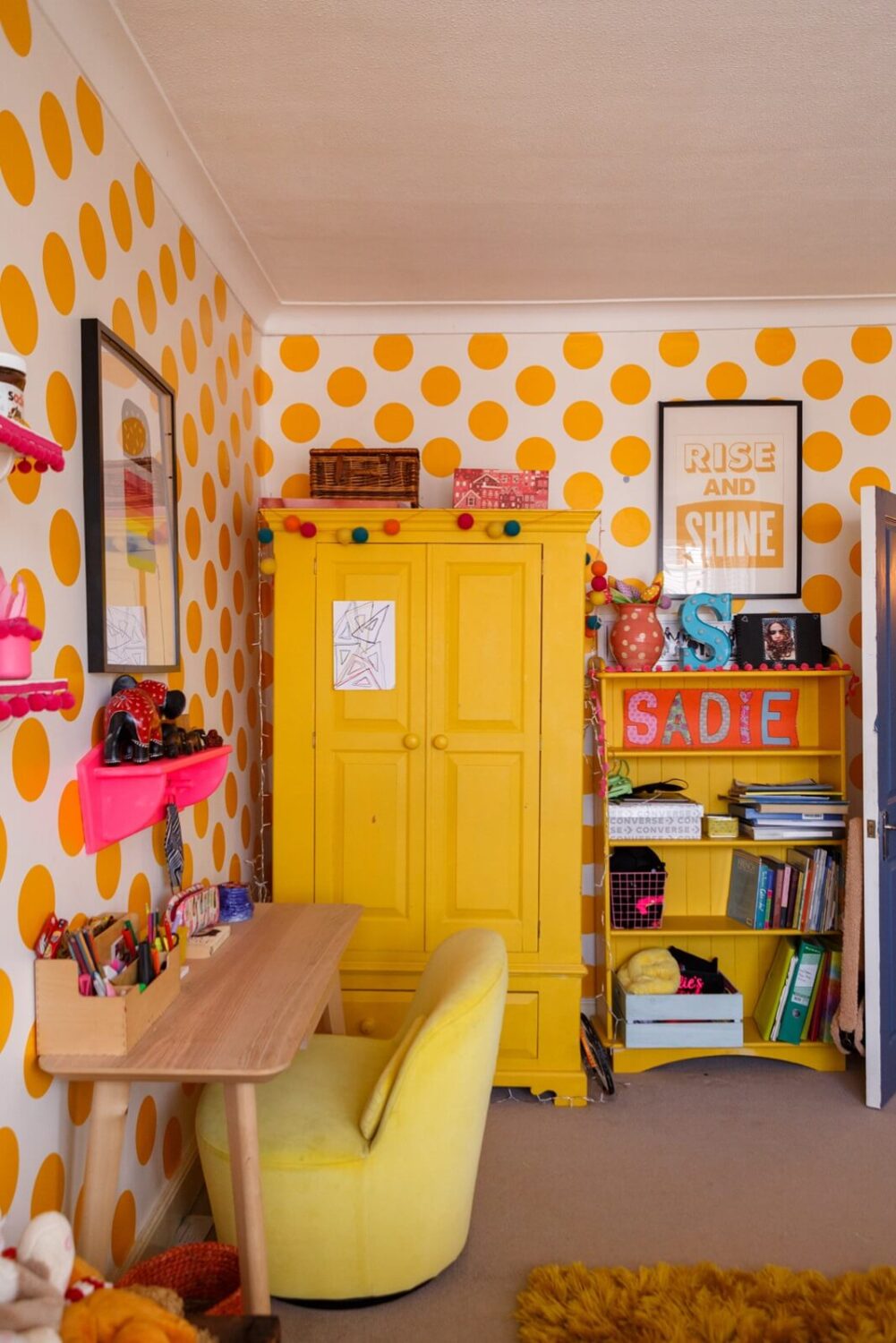 The Color Trends for 2025: Warm, Natural Shades and a Cheerful Accent 63 yellow-kids-bedroom-polkadot-wallpaper-nordroom