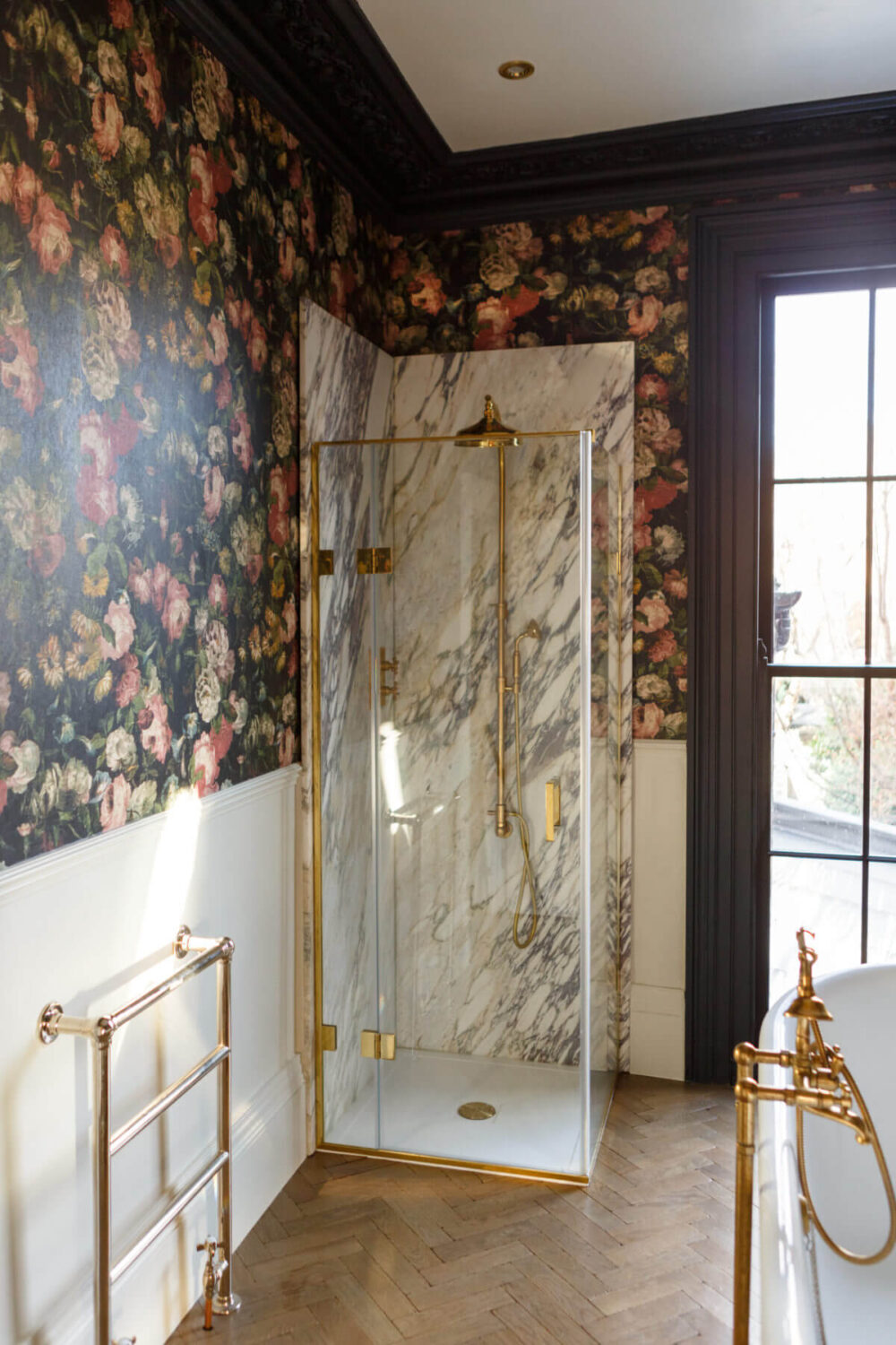 50 Bathroom Wallpaper Ideas Adding Color, Style, and Expression 49 bathroom-shower-floral-wallpaper-nordroom