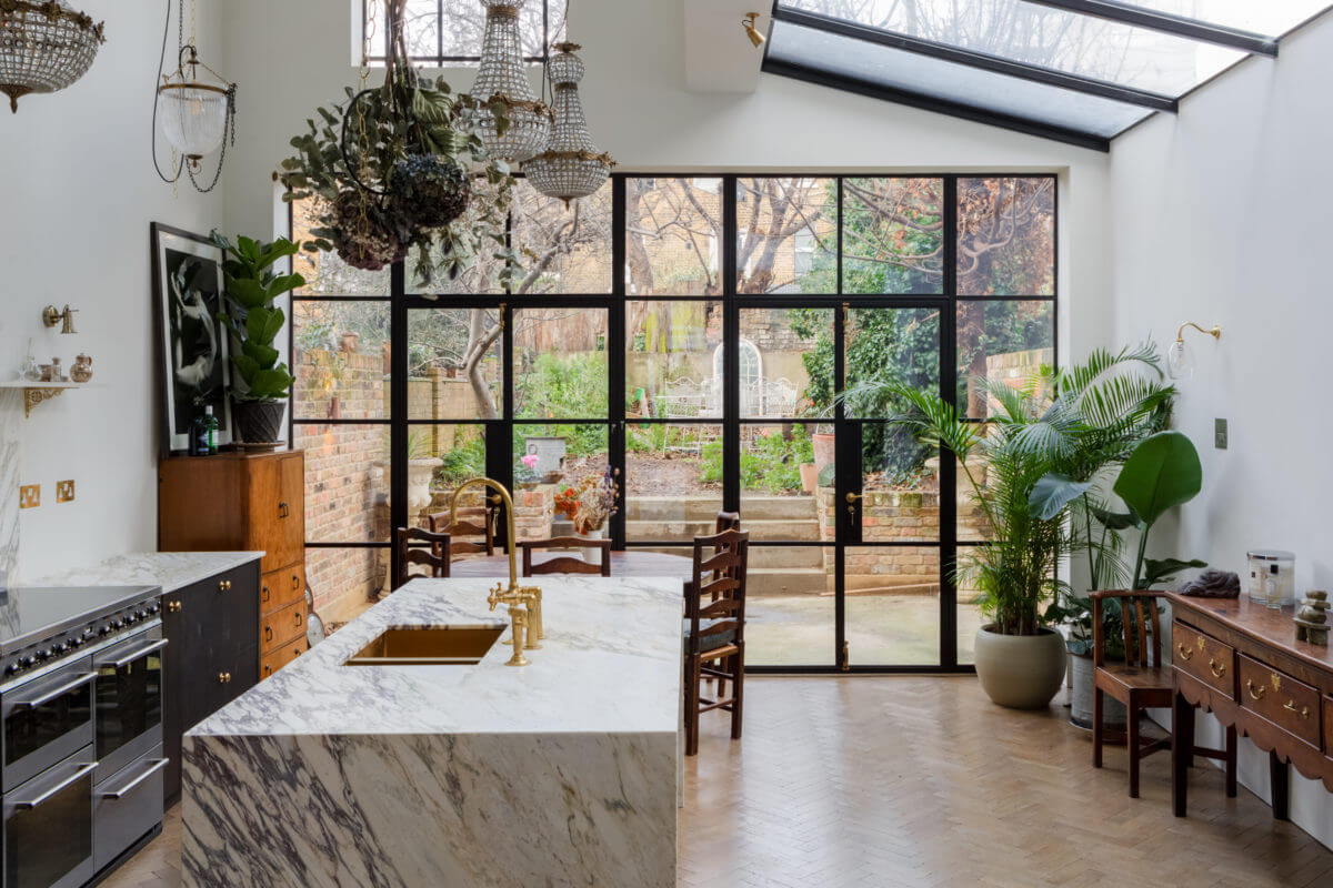 A Georgian Home with Floral Vintage-Style Bathroom 3 crittall-windows-kitchen-skylight-nordroom