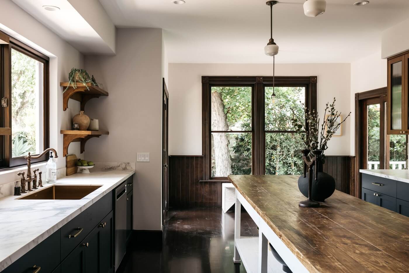 A Carefully Restored Victorian House in Los Angeles 4 galley-kitchen-island-blue-cabinets-nordroom