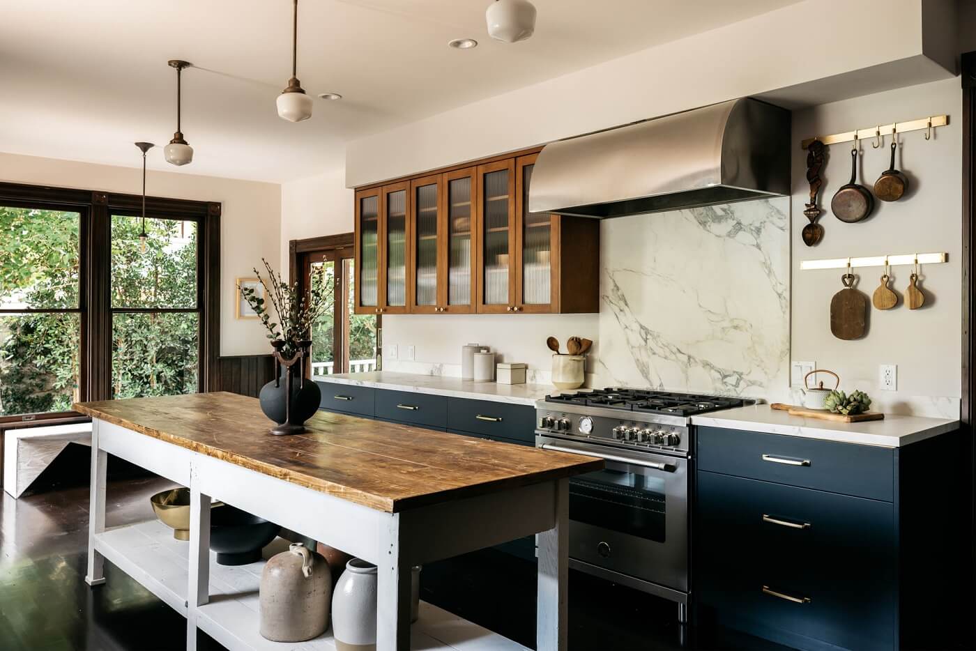 A Carefully Restored Victorian House in Los Angeles 3 kitchen-blue-cabinets-wooden-island-nordroom