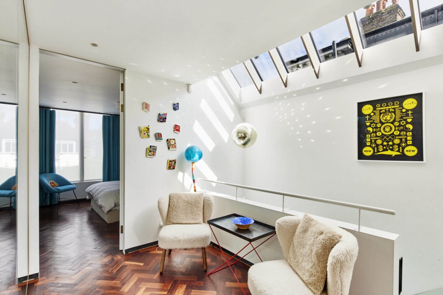 The Makers House: A Modern Achitectural Home in London 19 landing-sitting-area-skylights-wooden-floor-nordroom