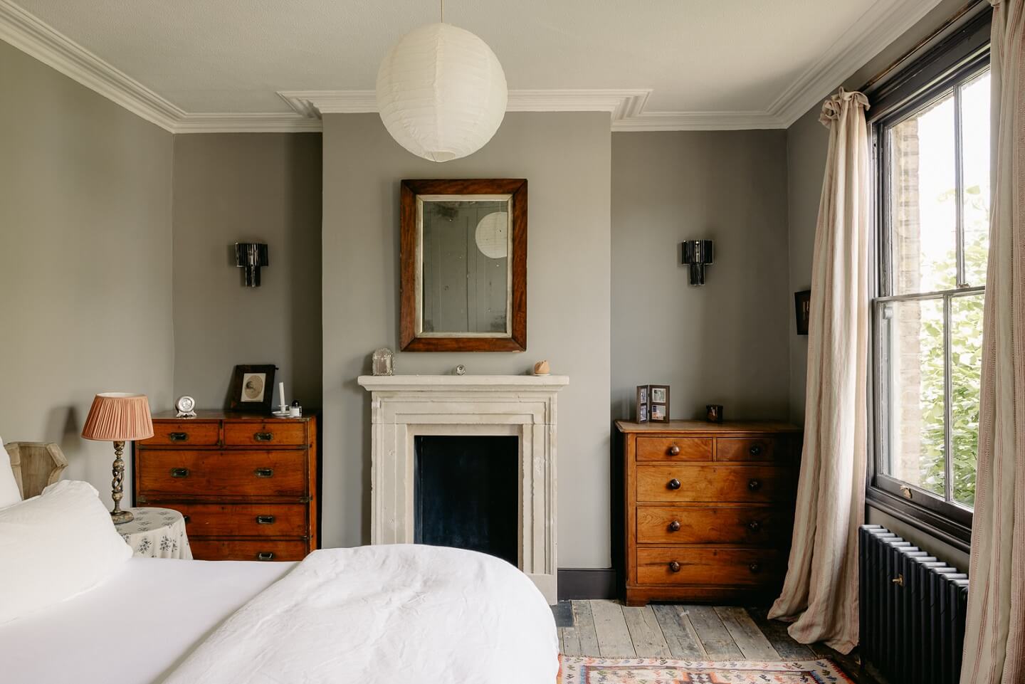 A Carefully Restored Victorian House in London 20 light-gray-master-bedroom-firpelace-nordroom