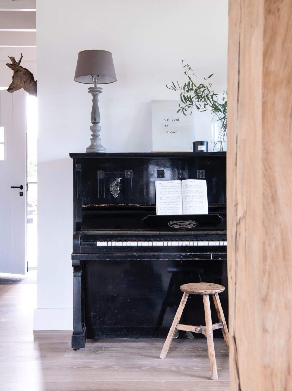 A Dutch Country Home with a Tiny House in the Garden 4 living-room-piano-exposed-beams-nordroom