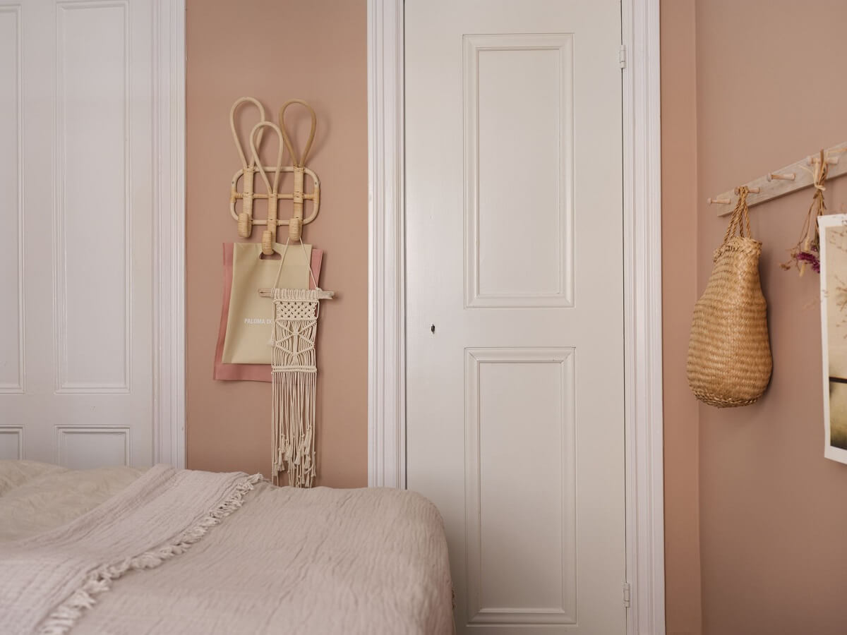 A Light Nordic Home with Ochre Yellow Kitchen 17 master-bedroom-dusty-pink-walls-nordroom
