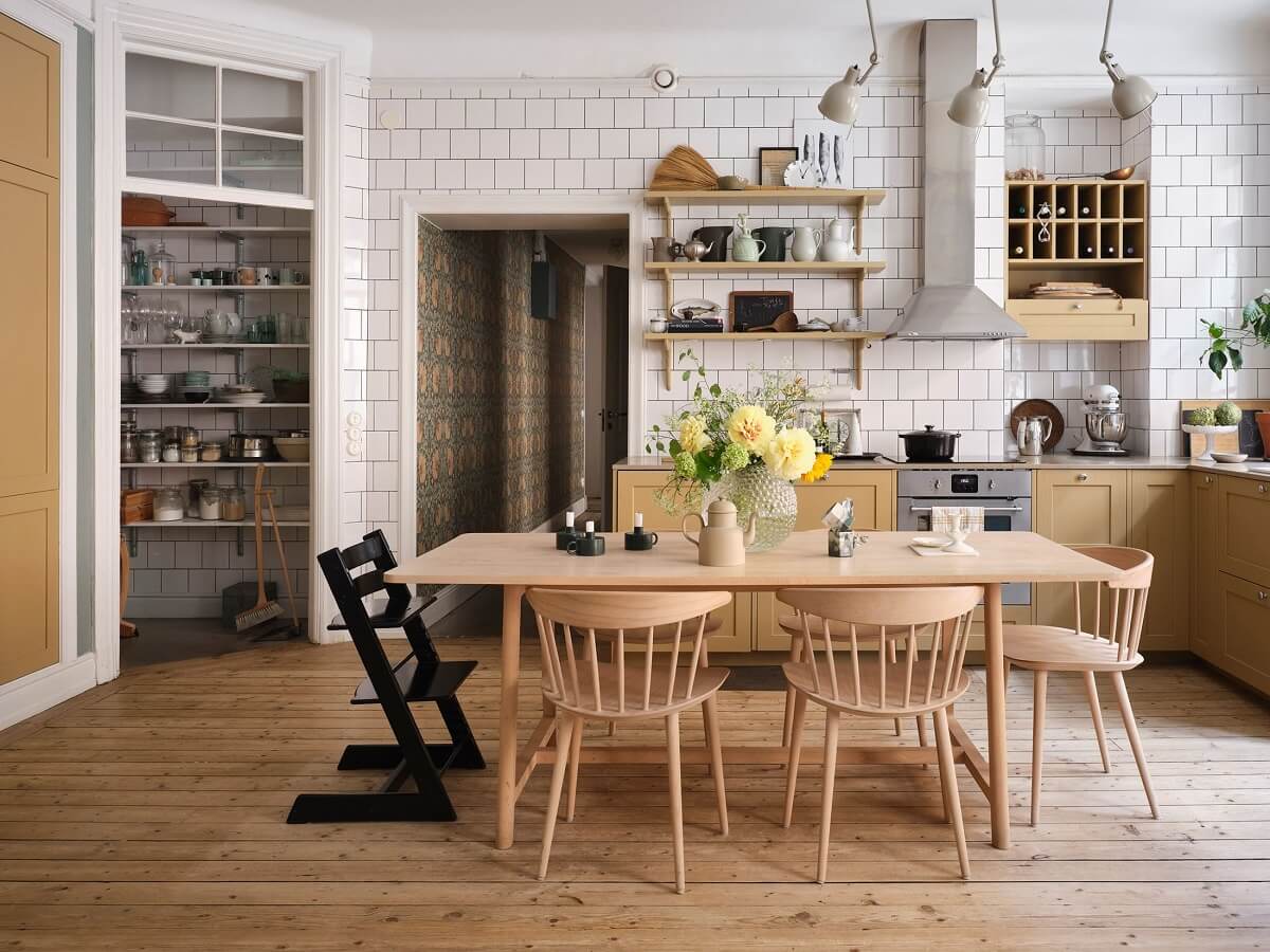 A Light Nordic Home with Ochre Yellow Kitchen 9 ochre-kitchen-cabinets-wooden-floor-nordroom