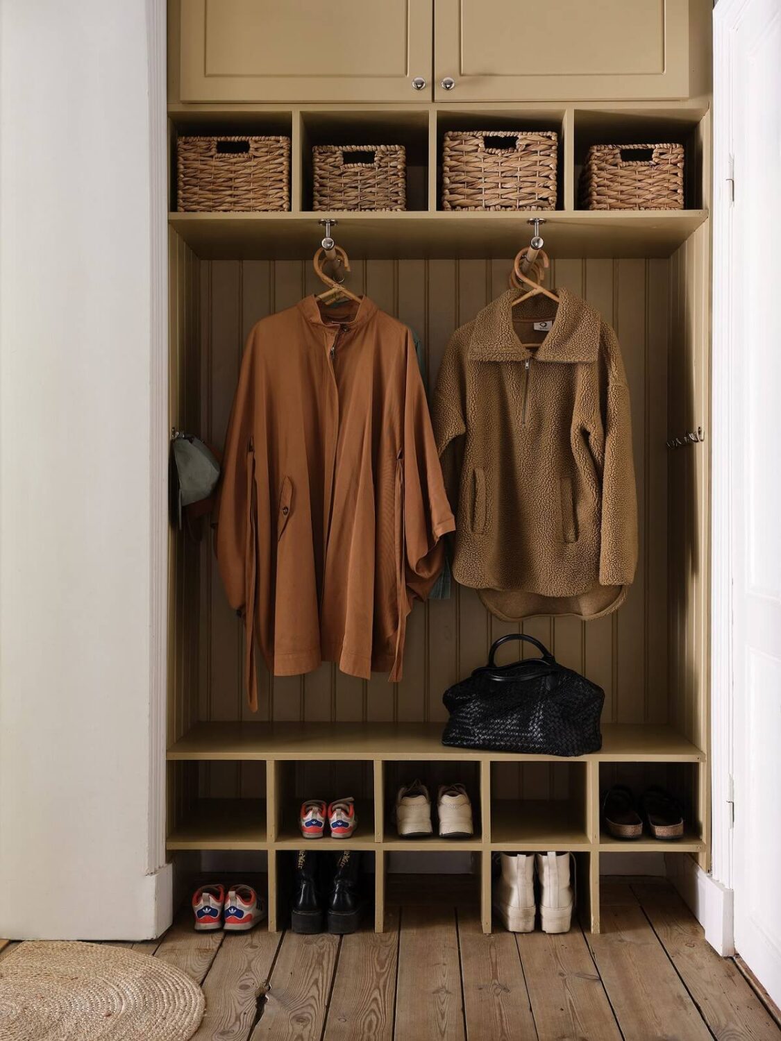 A Light Nordic Home with Ochre Yellow Kitchen 24 open-built-in-hallway-storage-nordroom