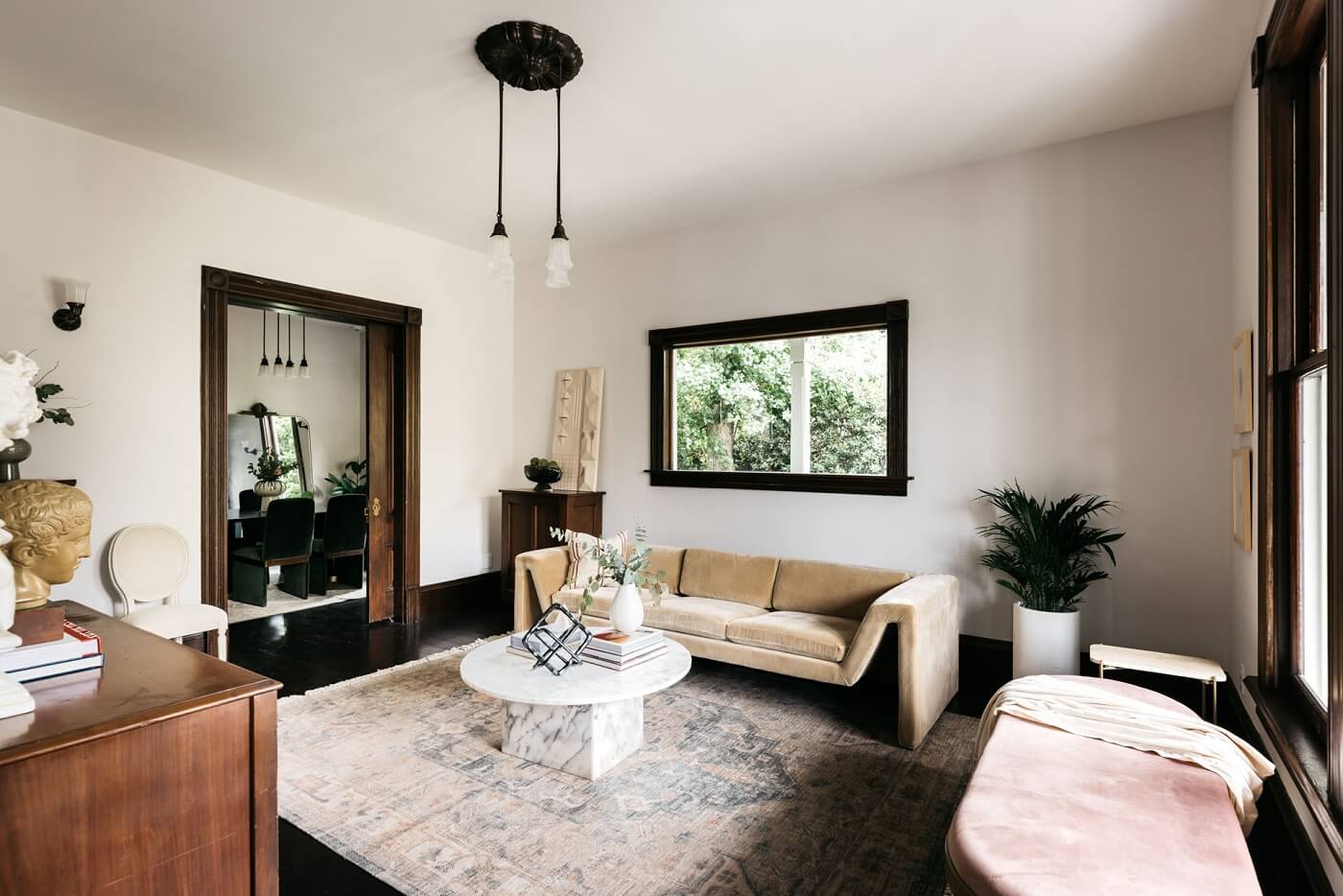 A Carefully Restored Victorian House in Los Angeles 7 sitting-room-velvet-sofa-nordroom