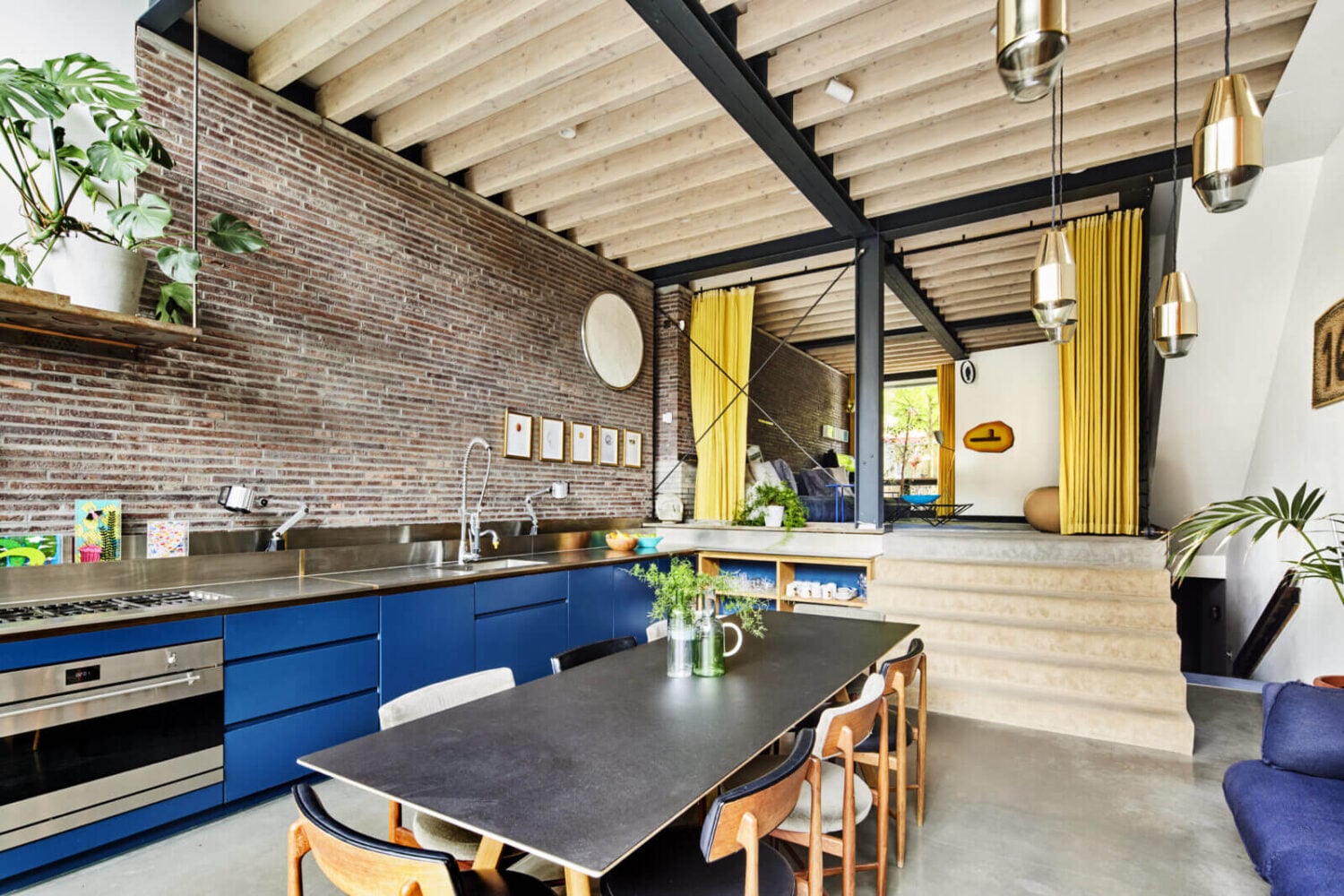 The Makers House: A Modern Achitectural Home in London 7 split-level-kitchen-sitting-room-blue-cabinets-nordroom