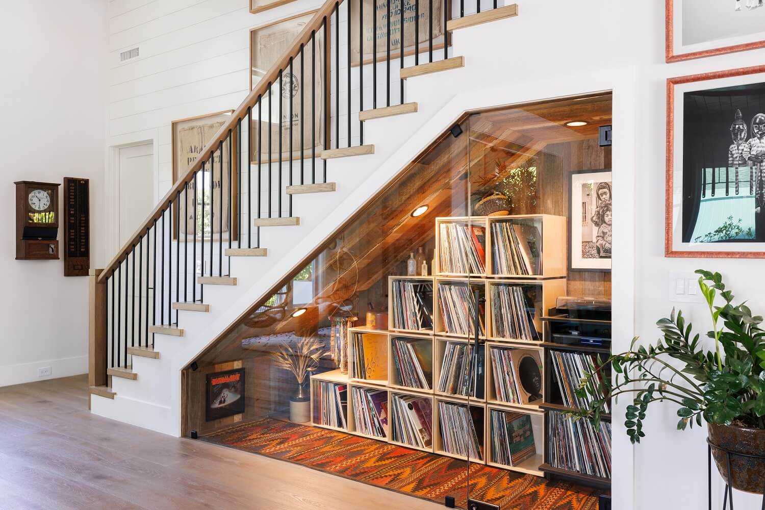 The Los Angeles Home of Emmy Raver-Lampman and Daveed Diggs 12 under-stairs-music-storage-daveed-diggs-emmy-raver-lampman-nordroom