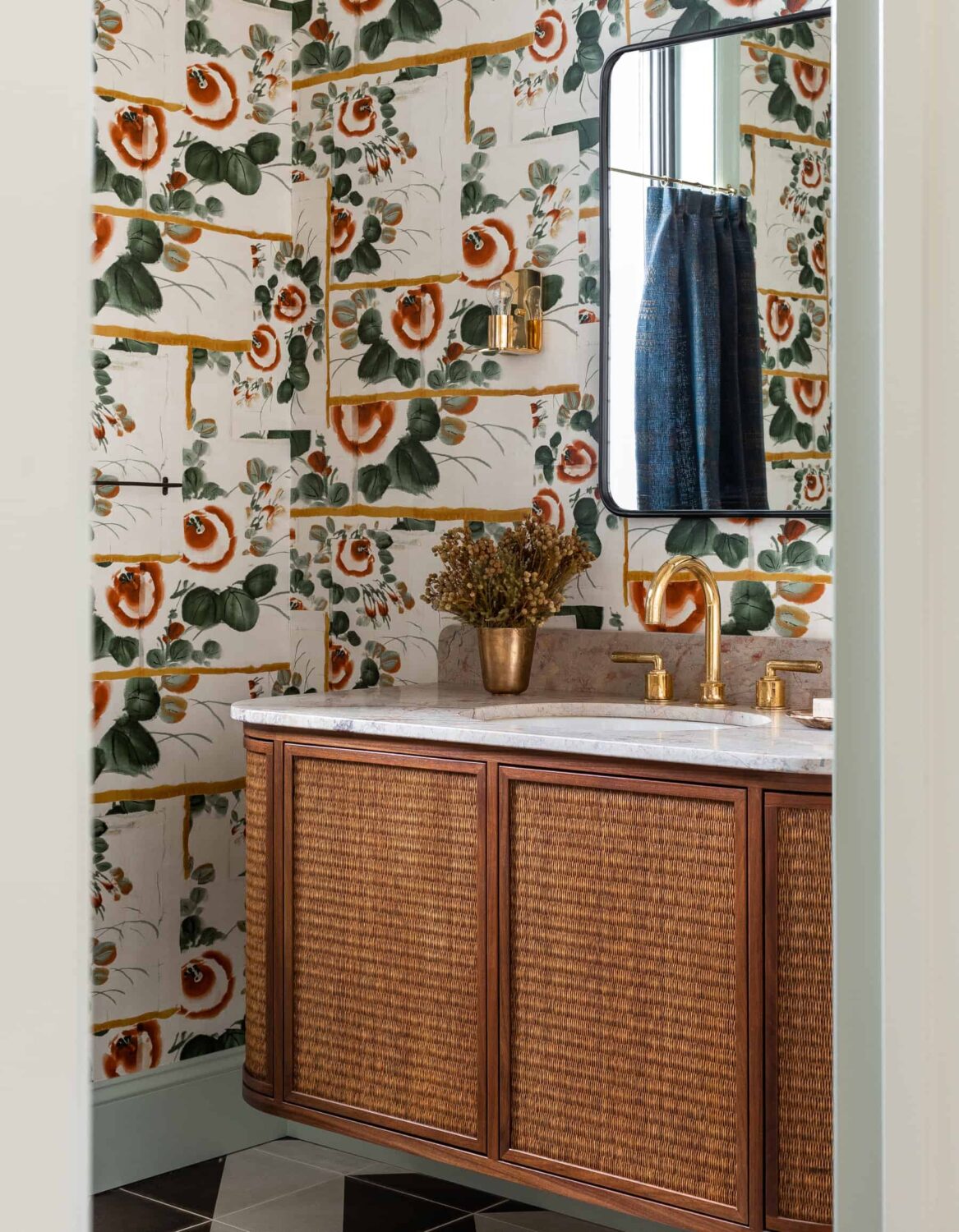 A Warm Family Home on Fox Island 9 Heidi-Caillier-Design-luxury-interior-designer-powder-room-wicker-vanity