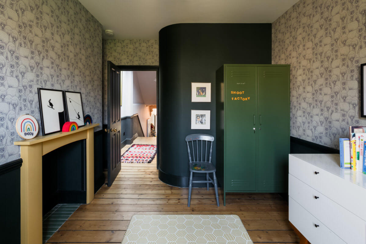 A Combination of Styles and Color in a London Townhouse 26 baby-room-wallpaper-fireplace-nordroom