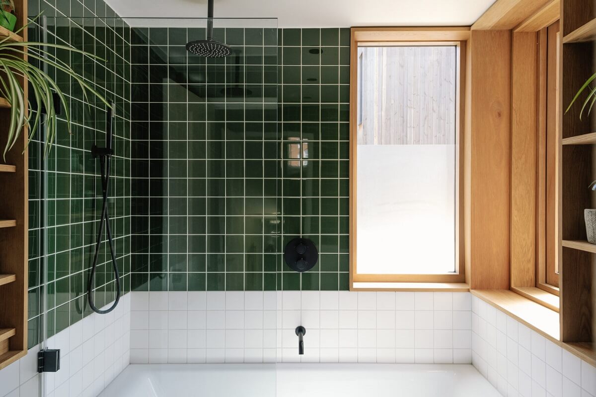 A London Townhouse with Blue Kitchen and Light Extension 15 bathroom-green-tiles-nordroom