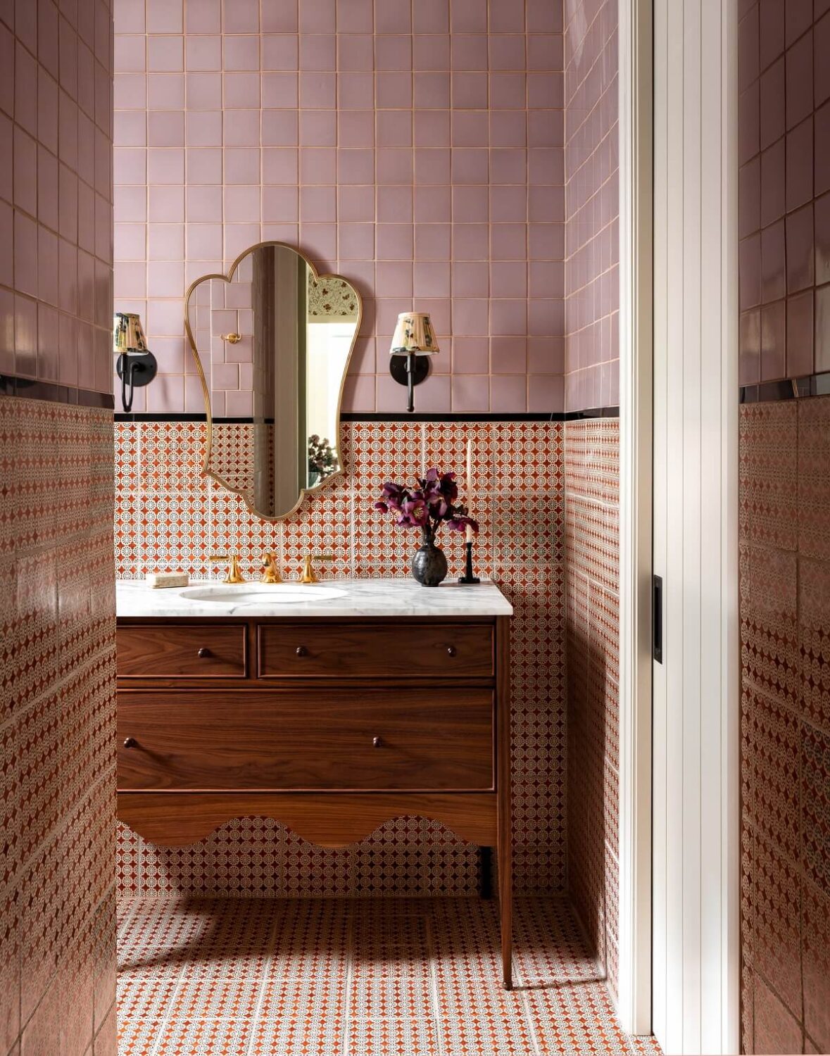 Best of 2023: Bathrooms 15 bathroom-pink-tiles-wooden-vanity-nordroom