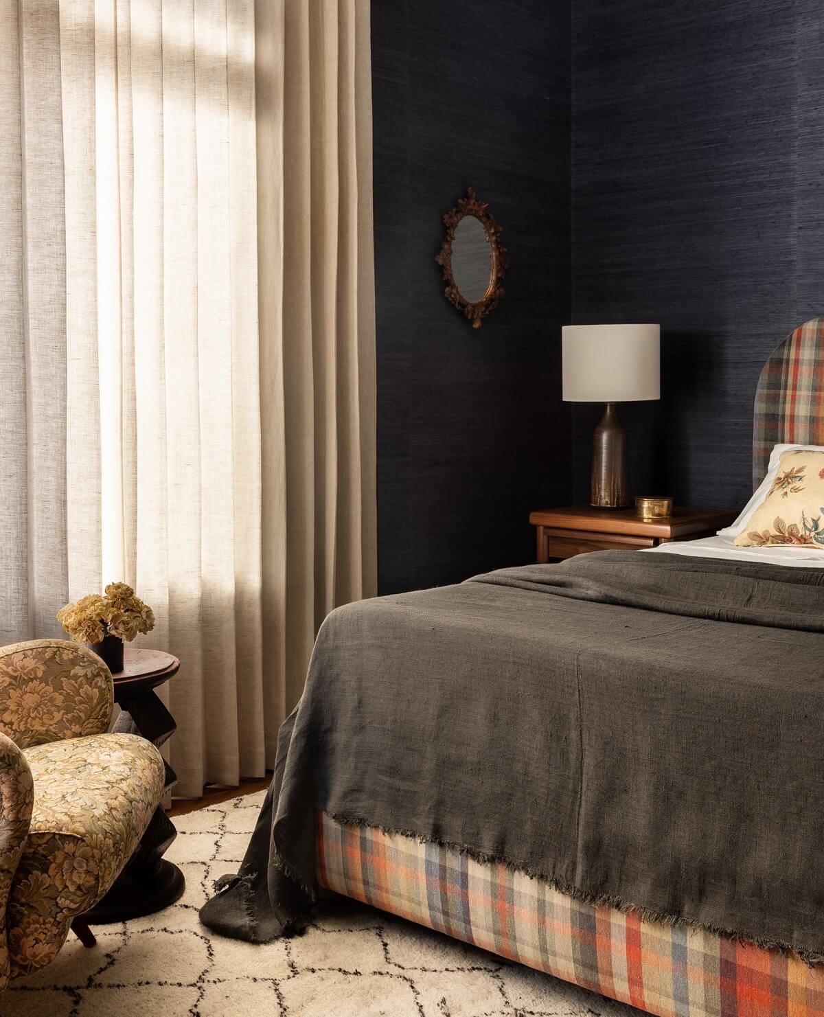 Pink Tones and Black in a Stunning Fox Island Home 12 bedroom-black-wall-cover-nordroom
