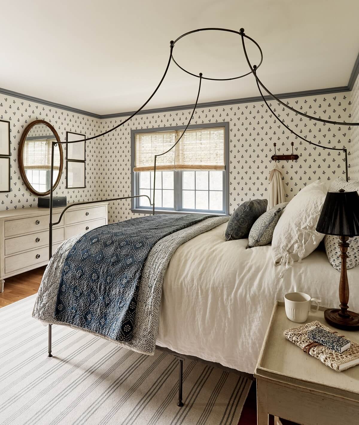A Bedford Colonial Decorated in Warm Neutrals 12 bedroom-canopy-bed-wallpaper-nordroom
