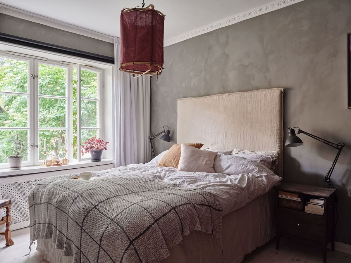 A Light Pink and Gray Nordic Home 15 bedroom-gray-limestone-walls-nordroom