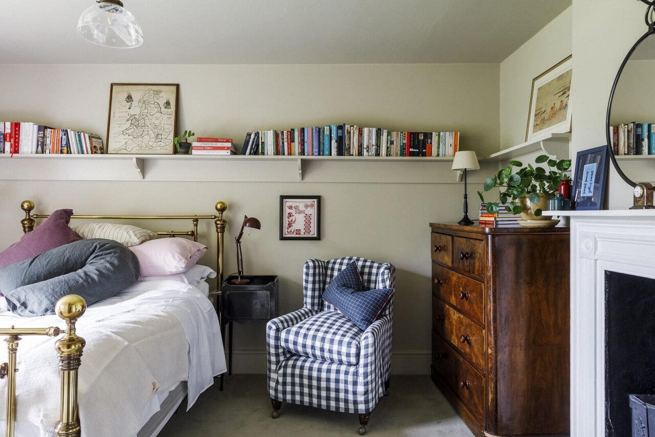 A Cozy Restored Country House in England 17 bedroom-shelf-fireplace-nordroom