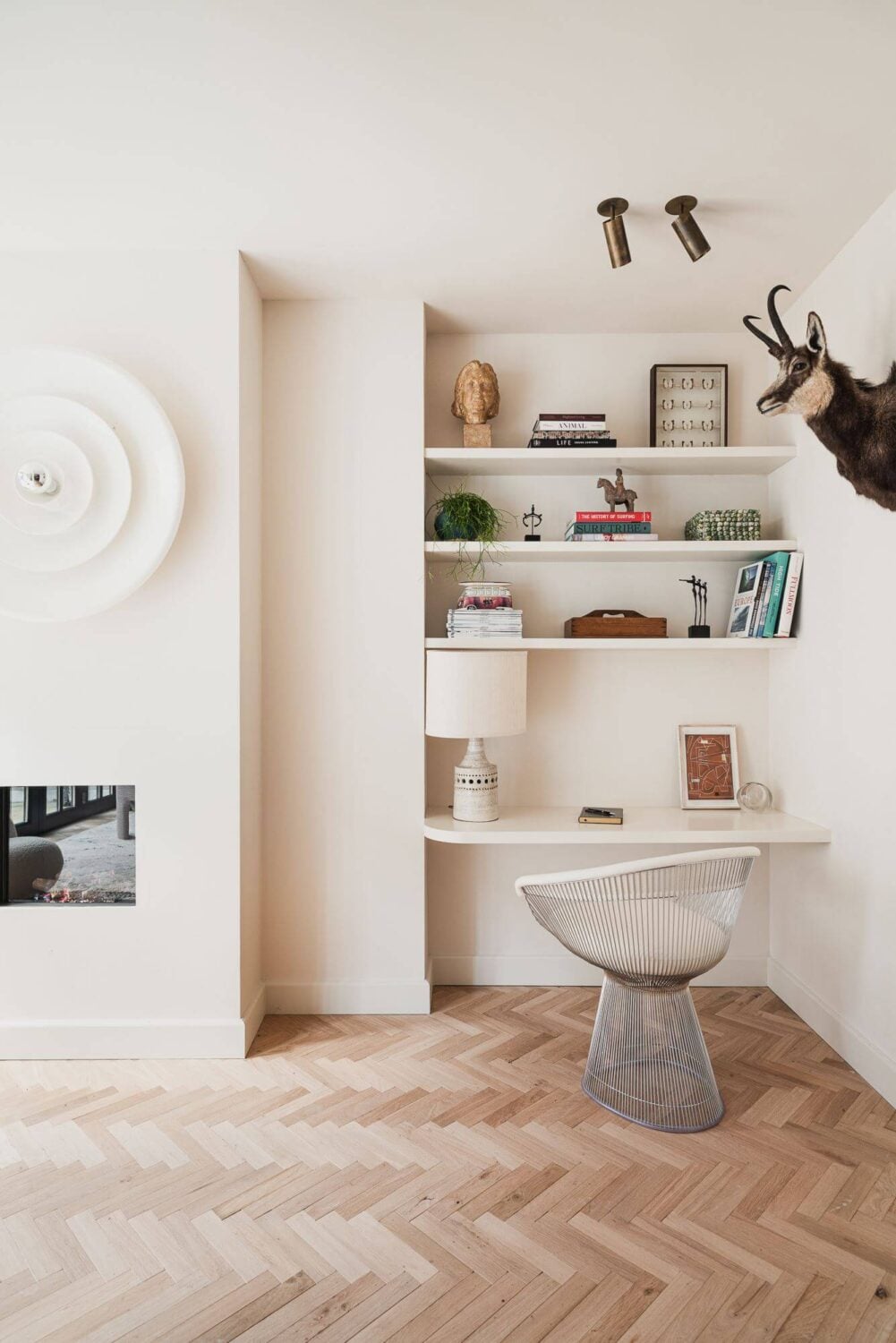 Color and Wallpaper in a Stylish Amsterdam Home 9 built-in-home-office-shelves-niche-nordroom