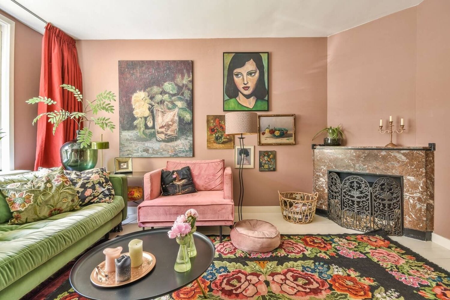 A Bright Colorful Home in Amsterdam 3 colorful-sitting-room-pink-walls-nordroom